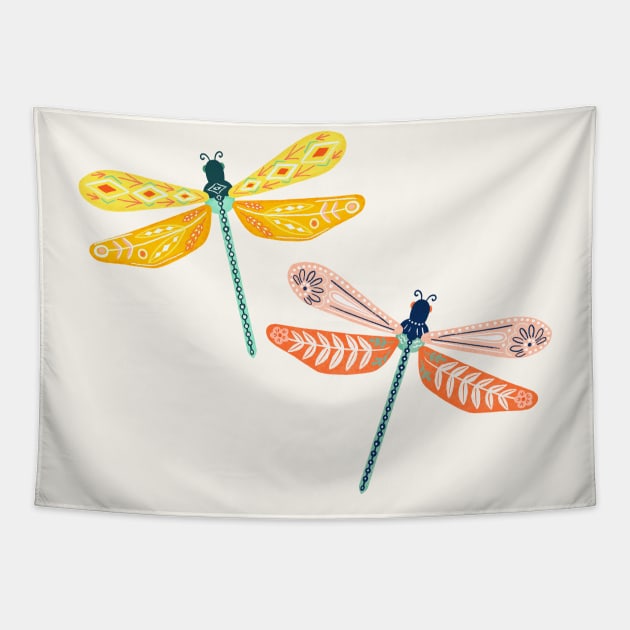 Folk Art Dragonflies Tapestry by tangerinetane