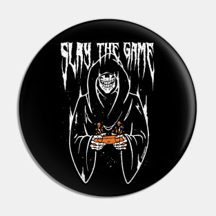 Slay the Game Gothic White Grim Reaper Gamer Pin