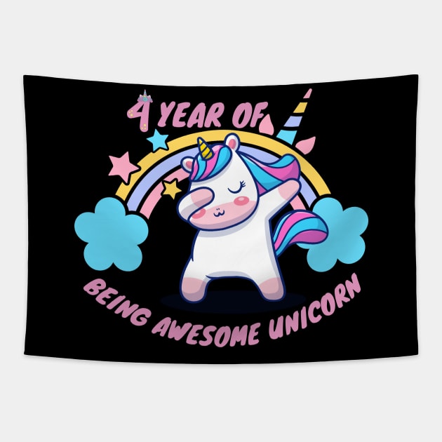 4 year of being Awesome unicorn Tapestry by Artist usha