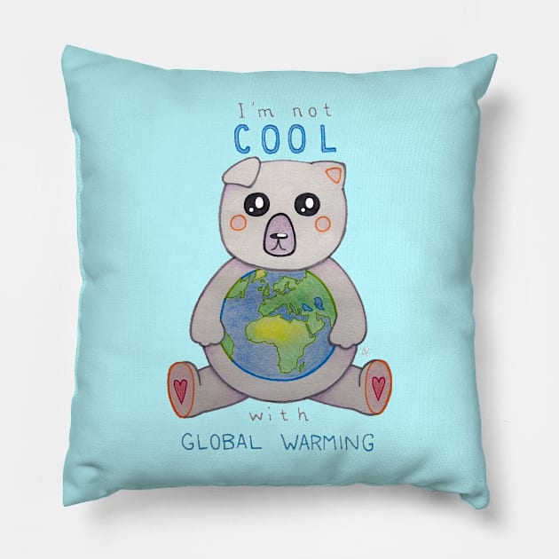 I'm Not Cool with Global Warming - Polar Bear Holding the Earth Pillow by Elinaana