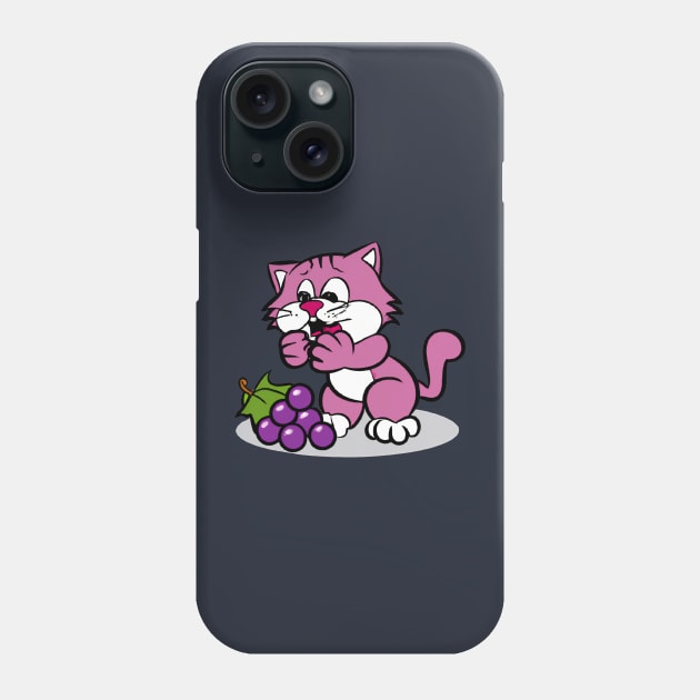 Cat eating wine grapes Phone Case by winepartee