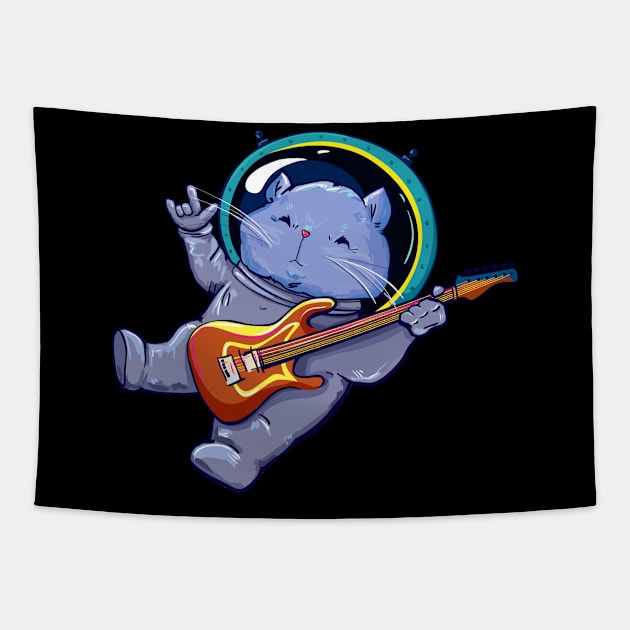 Astronaut Helmet Cat Playing Electric Guitar Space Tapestry by anubis1986