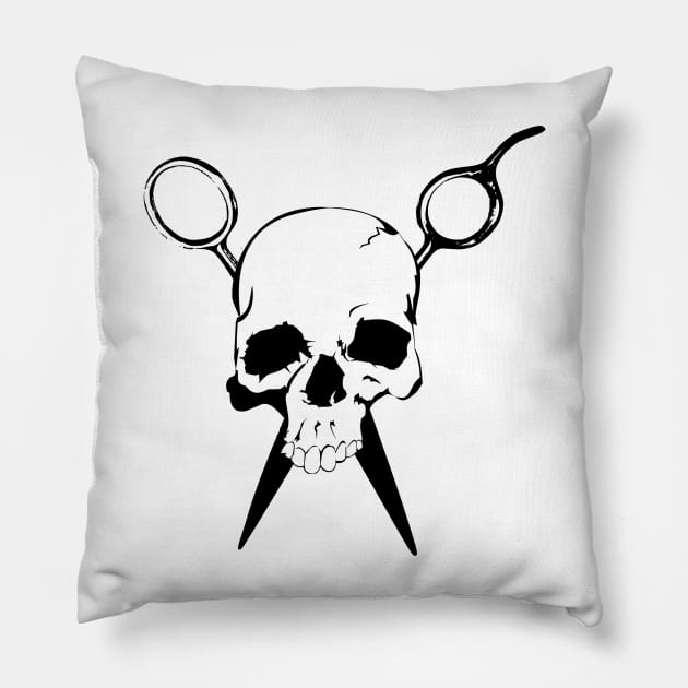 Skull and Shears Hair Stylist Art Pillow by humanwurm