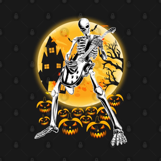 Happy Halloween Funny Skeleton Playing Guitar Pumpkin by reginaturner