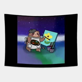 Painter Sloth - Starry Background Tapestry