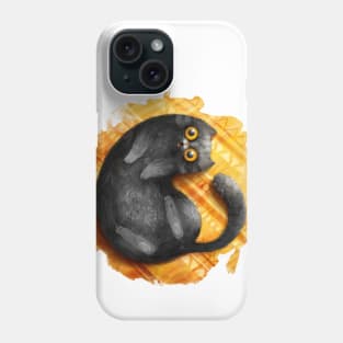 Happy smiling black cat on a yellow carpet Phone Case