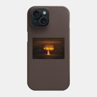 Atomic bomb realistic explosion, orange color with smoke on black background Phone Case