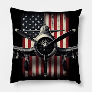 F4U Corsair WW2 airplane US Flag WWII Warbird Pillow