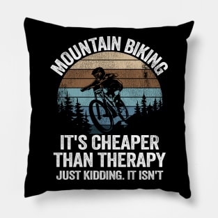 Mountain Biking Is Therapy Funny Quote Vintage MTB Gift Pillow