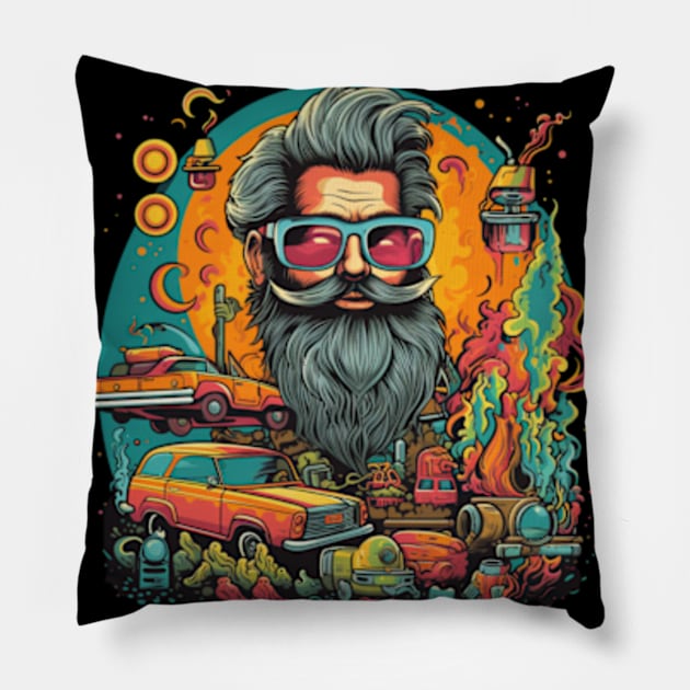 Retro Vinyl Psychedelia: Echoes of the 70s on the WRAP-MAN LAMBERT T-Shirt Pillow by Yurii