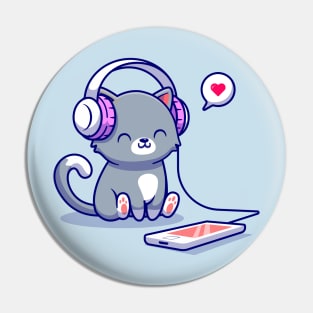 Cute Cat Listening Music With Headphone Cartoon Pin