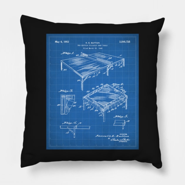 Table Tennis Patent - Tennis Art - Blueprint Pillow by patentpress