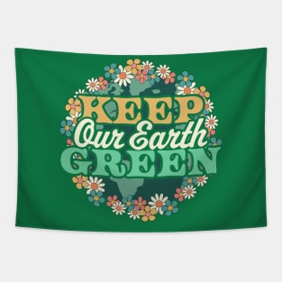 Keep Our Earth Green - Retro Daisy Flower Floral Earth Day Tapestry