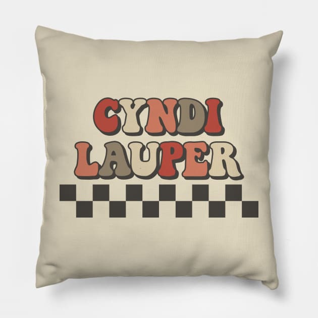 Cyndi Lauper Checkered Retro Groovy Style Pillow by Lucas Bearmonster