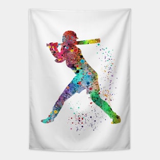 Girl Baseball Softball Batter Watercolor Painting Art Gifts Tapestry