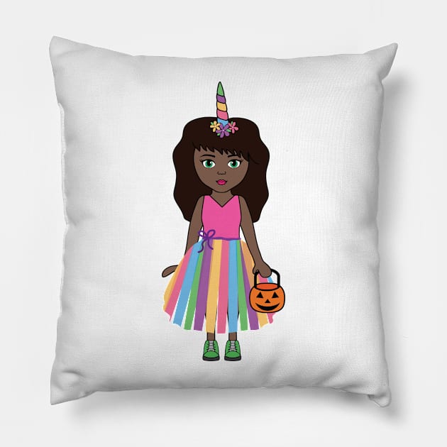 Unicorn Halloween Trick or Treat Girl 3 Pillow by PLLDesigns