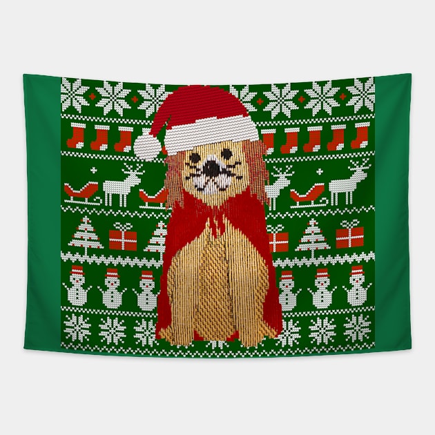 Knitted Dog Santa Claus Ugly Christmas Sweater Pattern Gift Tapestry by peter2art