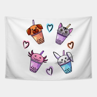 Cute Bubble Tea Animals Tapestry