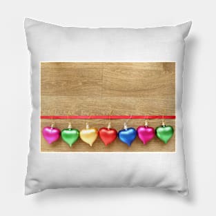 Multicoloured Hanging Hearts Pillow