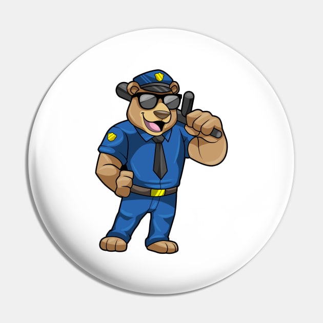 Bear as Police officer with Police uniform & Baton Pin by Markus Schnabel