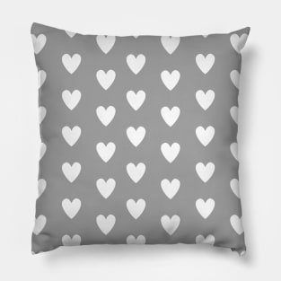 White Hearts, Polka Dots, Pattern on Grey Pillow