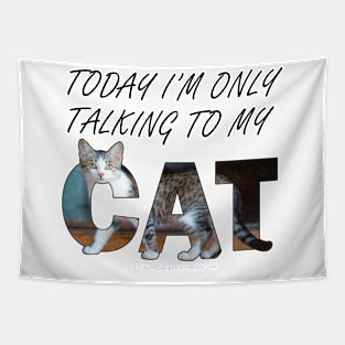 Today I'm only talking to my cat - gray and white tabby cat oil painting word art Tapestry