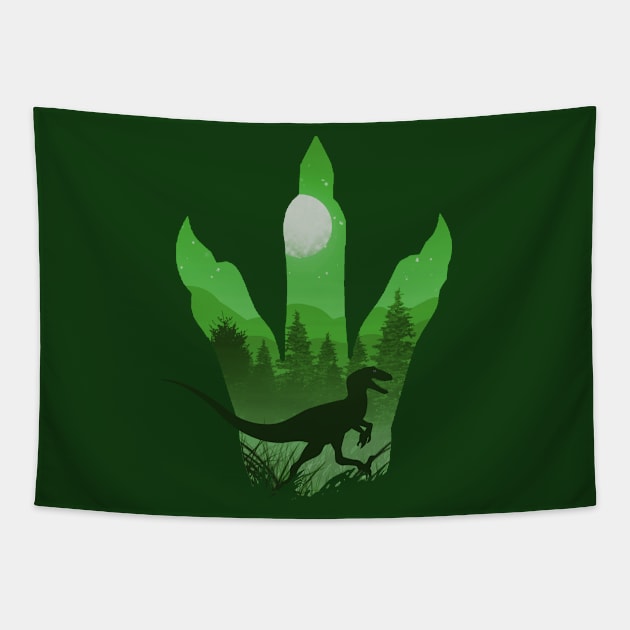 Green Dinosaur Silhouette inside Claw Tapestry by FalconArt