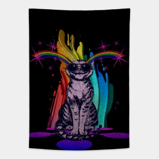 Trippy Stoned Rainbow Cat Tapestry