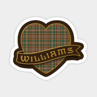 The. WILLIAMS Family Tartan Heart & Ribbon Retro-Style Insignia Design Magnet