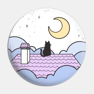 Cat on roof moon night Pin