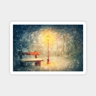 Wintertime night scene paiting Magnet