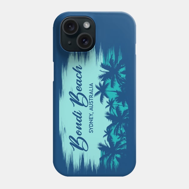 Bondi Beach Sydney Australia Retro Beach Landscape with Palm Trees Phone Case by Now Boarding