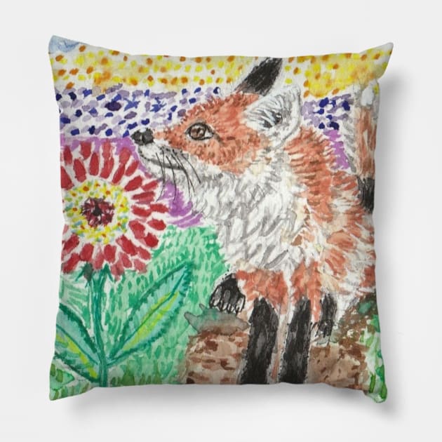 Fox  flower art Pillow by SamsArtworks