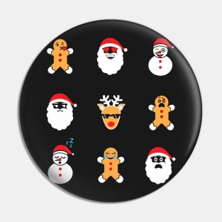 Funny Christmas. Snowmen, Cookie, Santa Emoji. Pin