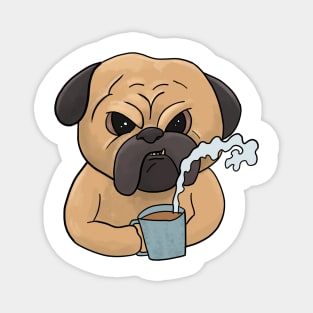 Grumpy Pug Dog with Coffee Morning Grouch Magnet