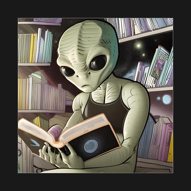 Believe in Yourself Funny an Alien reading a Book by Yourex