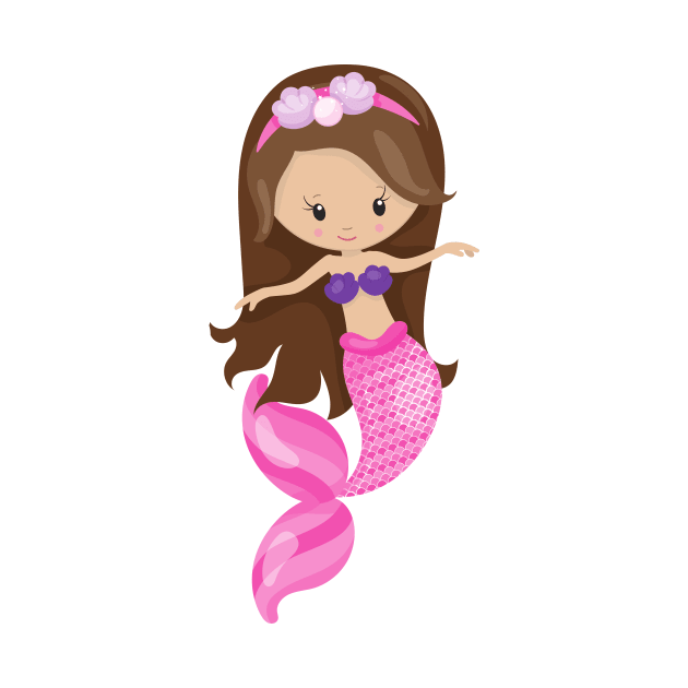 Little Mermaid, Cute Mermaid, Brown Hair, Shells by Jelena Dunčević