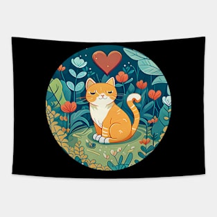 Orange Cat Heart In The Garden - Love Cats Tapestry