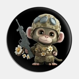 The smiling soldier monkey with the helmet and his flowers Pin