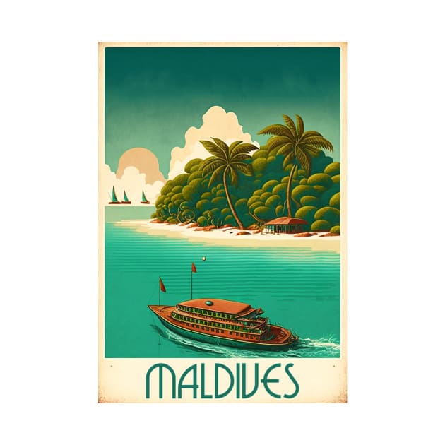 Maldives Island Vintage Travel Art Poster by OldTravelArt