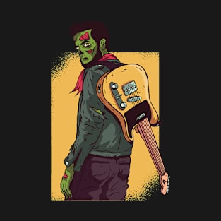 Guitarist/ a Walking Dead Inspired Walking Away with His Guitar Zombie T-Shirt