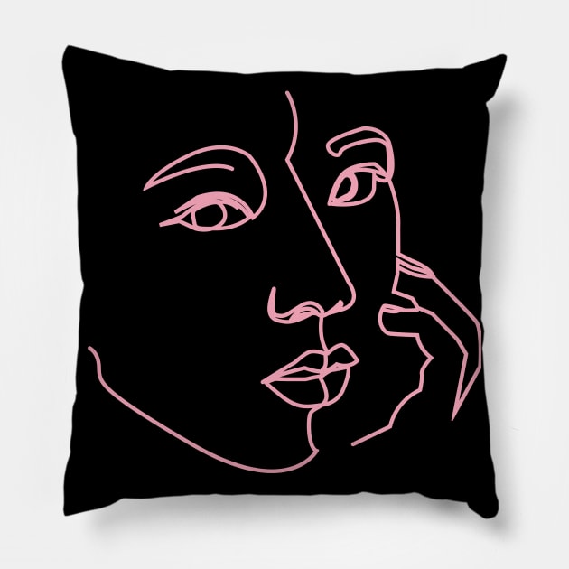 One Line Digital Art - Black pink Pillow by Teephical