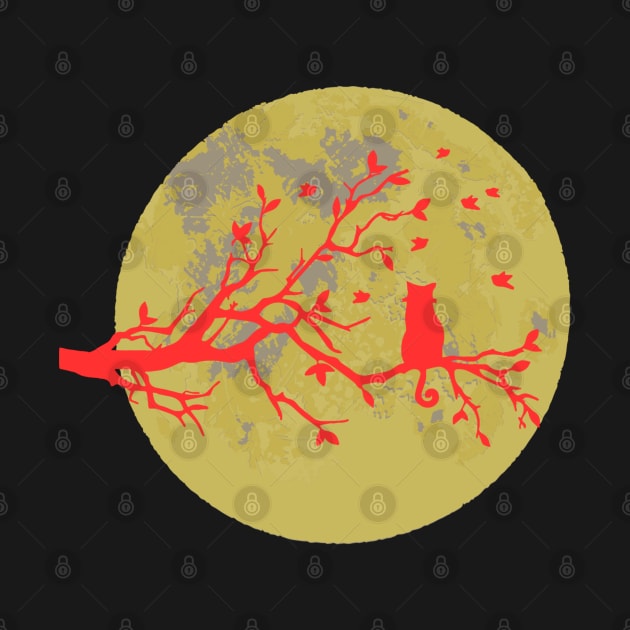 Beautiful branch coming under d moon with a cat by TeeProDesigns