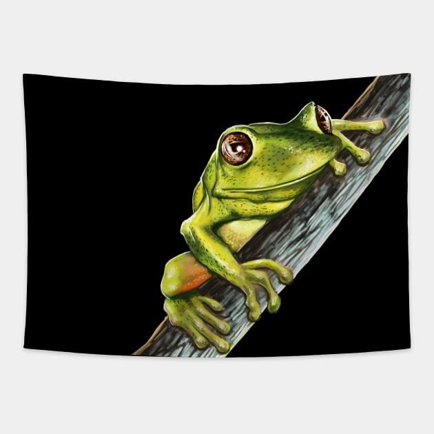 Green tree frog on a branch with big eyes Tapestry by pickledpossums