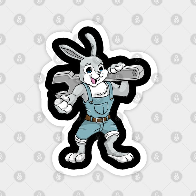 Rabbit as mechanic with wrench Magnet by Markus Schnabel