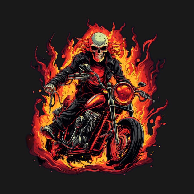 Skull Fire Retro Motorcycle Vintage by Nenok