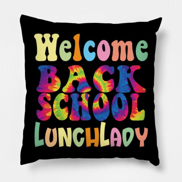 Retro Welcome Back To School Lunch Lady Groovy Tie Dye Pillow by Kardio