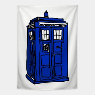 Bad Line Art TARDIS- DR Who Blue Police Box Tapestry