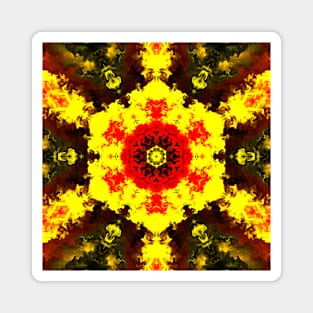 Psychedelic Kaleidoscope Flower Yellow and Red Magnet