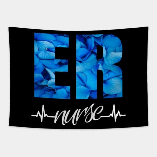 ER Nurse Heartbeat Blue Flower Tapestry